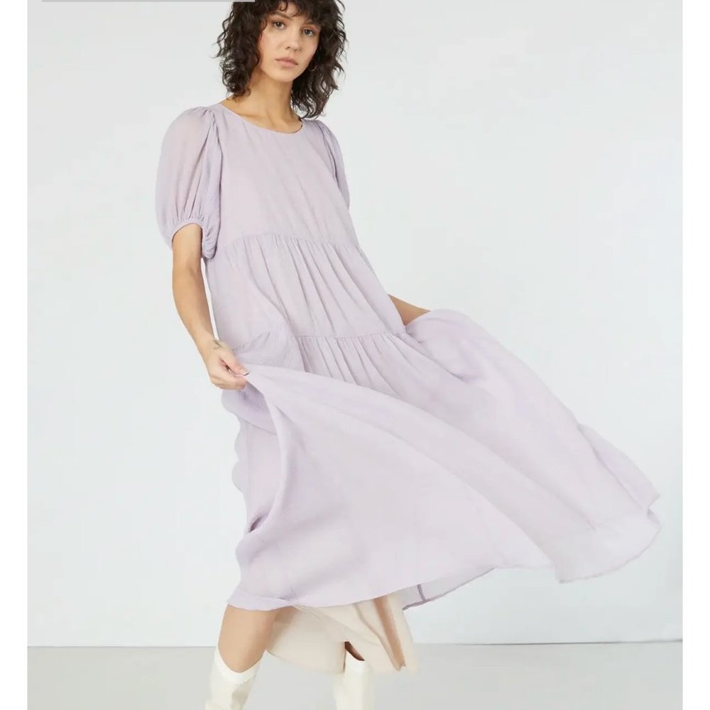 Oak + Fort Puff Sleeve Tiered Dress XS